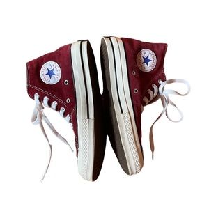 Converse Brick Red Suede Leather High Top Sneakers
